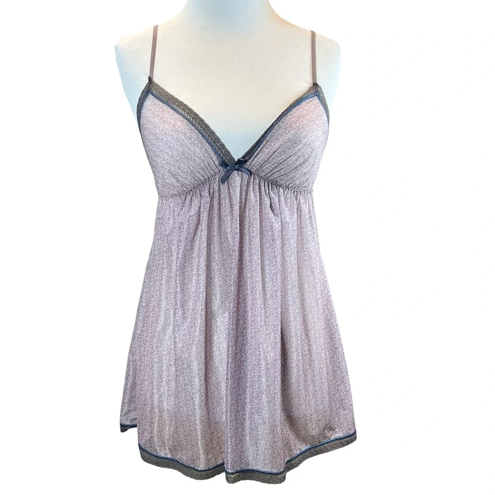 Gilligan & O'Malley Womens Chemise Lavender Floral Lace Babydoll Sleepwear XS